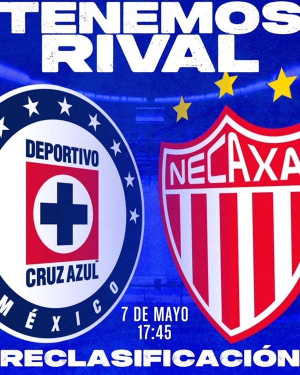 Cruz Azul se medirá al Necaxa (TW Cruz Azul)