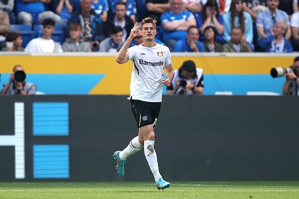 Schick en acción con Bayer Leverkusen. Getty.