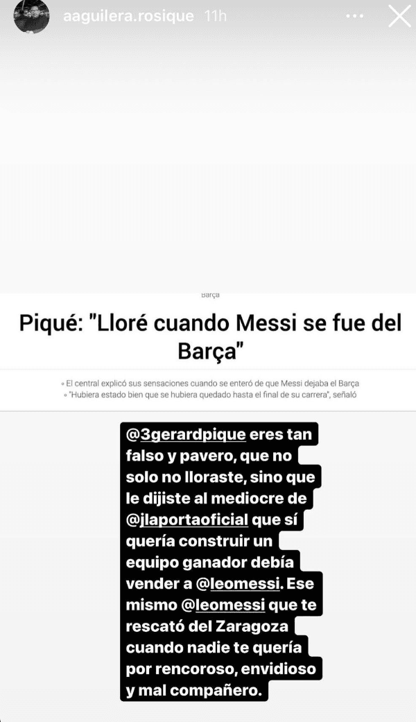 Mensaje de Alfonso Aguilera Rosique, amigo de la familia Messi, contra Piqué en Instagram