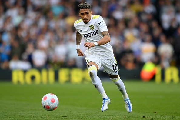 Raphinha en acción con Leeds. Getty.