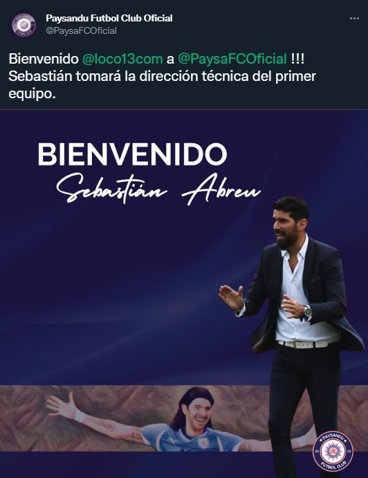 Abreu fue anunciado como nuevo DT de Paysandú FC