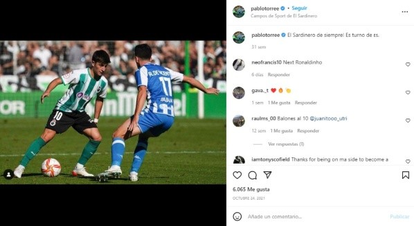 Pablo Torre en acción con Racing. Instagram @PabloTorree.