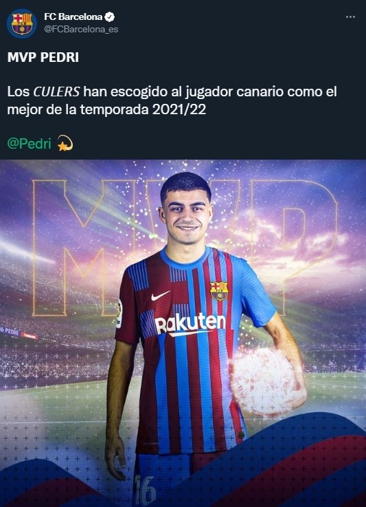 Pedri fue elegido MVP de Barcelona en la temporada