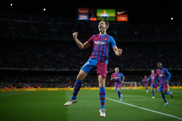 de Jong en festejo de gol con Barcelona. Getty.
