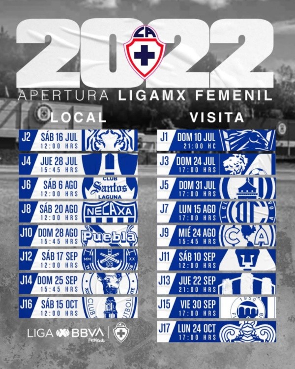 Calendario completo para el Apertura 2022. (Cruz Azul)