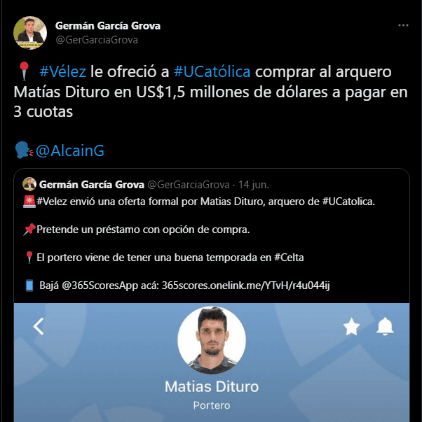 Matías Dituro oferta Vélez