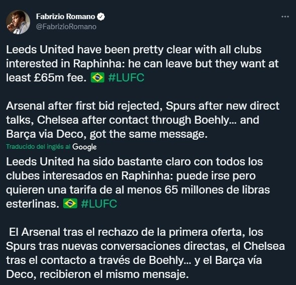 La situación de Raphinha y lo que pide Leeds por su salida