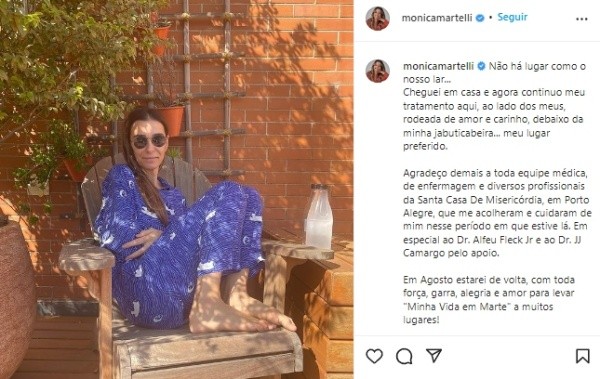 Imagem: Reprodução/Instagram oficial de Mônica Martelli
