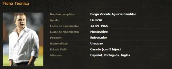 Registro de la página oficial de Diego Aguirre