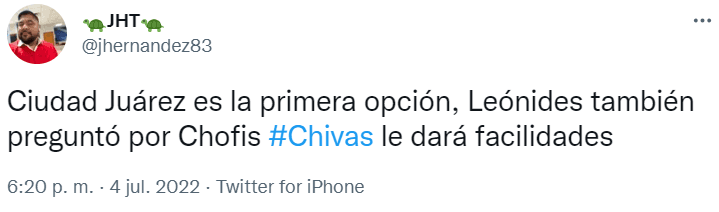 Jesús Hernández reporta interés de Juárez y León por Chofis López. (@jhernandez83)