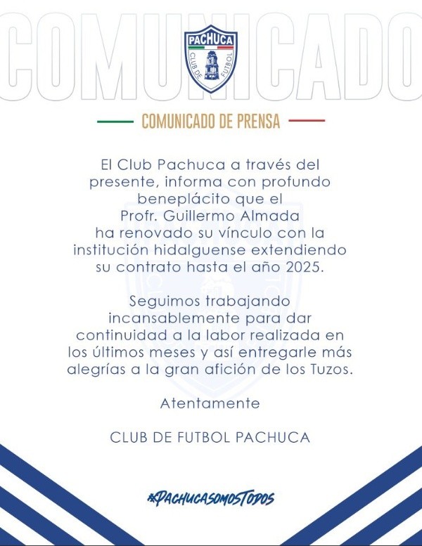 Comunicado oficial de Pachuca