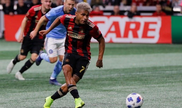 Josef Martinez #7 of Atlanta United scores the first goal on a penalty kick against the New York City during the Eastern Conference Semifinals between New York City FC and Atlanta United FC at Mercedes-Benz Stadium on November 11, 2018 in Atlanta, Georgia. (Photo by Kevin C. Cox/Getty Images)