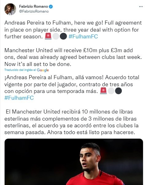 La información de Romano. Twitter.