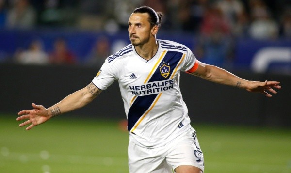 Zlatan Ibrahimovic #9 of Los Angeles Galaxy celebrates his second goal against the Portland Timbers during the second half at Dignity Health Sports Park on March 31, 2019 in Carson, California. (Photo by Katharine Lotze/Getty Images)