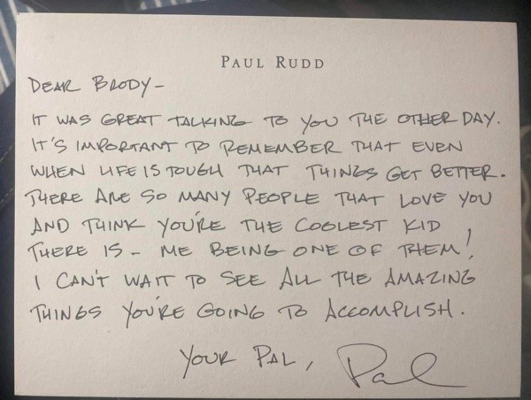 El tierno gesto de Paul Rudd con un fan que sufría bullying (Facebook: Cassandra Cooper).