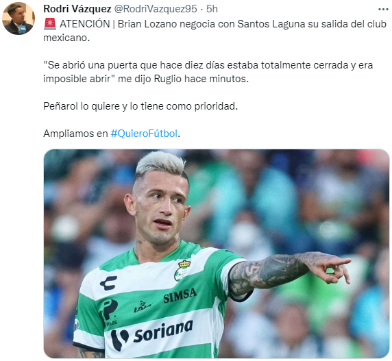 Brian Lozano se acerca a Peñarol. (@RodriVazquez95)