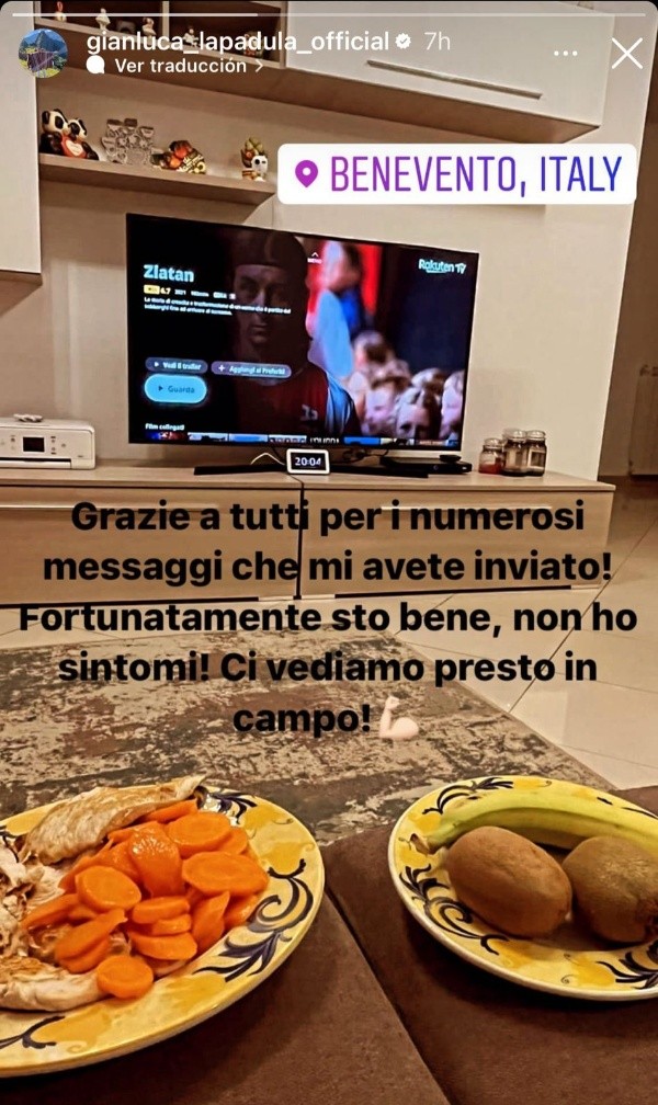 Gianluca Lapadula y su mensaje vía Instagram.