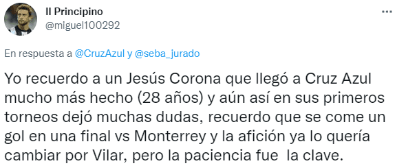 Afición de Cruz Azul apoya a Sebastián Jurado. (Twitter)