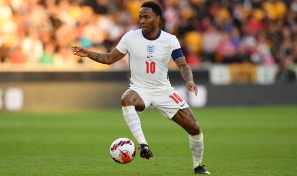 WOLVERHAMPTON, ENGLAND - JUNE 11: Raheem Sterling of England runs with the ball during the UEFA Nations League - League A Group 3 match between England and Italy at Molineux on June 11, 2022 in Wolverhampton, England. This game will be played behind closed doors following on from the Euro 2020 final. (Photo by Claudio Villa/Getty Images)