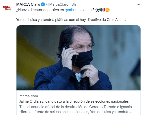 Postulan a Ordiales como cadidato a director de Selecciones. (@MarcaClaro)