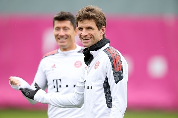 Lewandowski y Müller, grandes compañeros en Bayern. Getty.