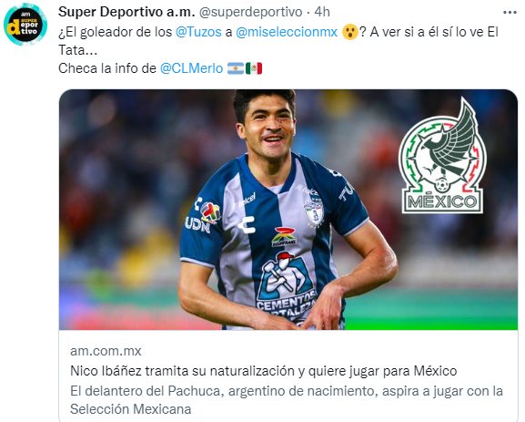 Nico Ibáñez sueña con el Tri. (Twitter @superdeportivo)