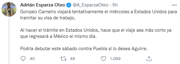 El posible debut de Carneiro en Cruz Azul. (@A_EsparzaOteo)