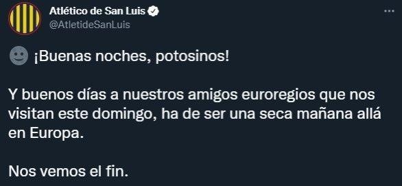 El picante mensaje de los potosinos para Monterrey. (@AtlétideSanLuis)