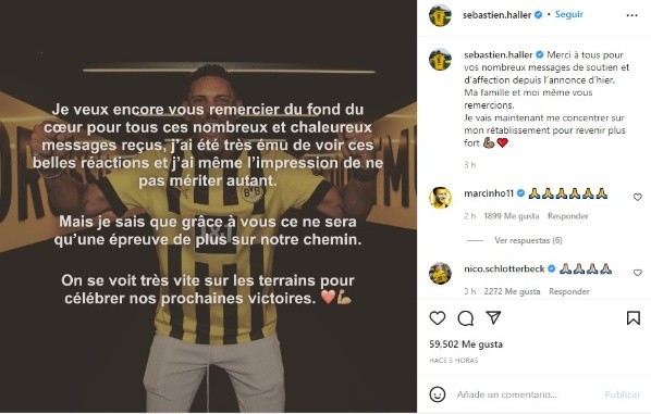 Fuente: Instagram Oficial Sébastien Haller (sebastien.haller)