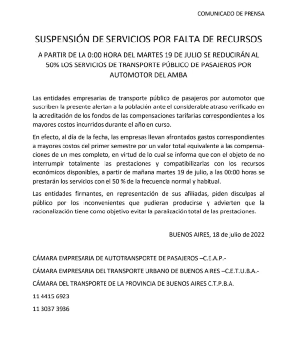 El comunicado completo.