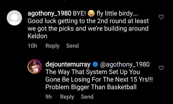 Respuesta de Dejounte Murray en Instagram (Captura)