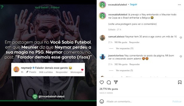 Fuente Instagram (vocesabiafutebol)