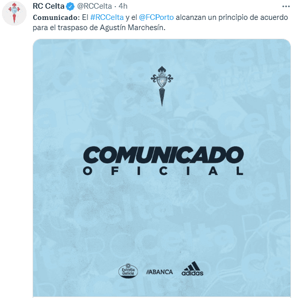 Celta anuncia acuerdo por Marchesín. (@RCCelta)