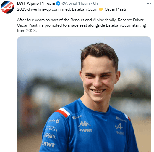 Así anunciaban a Piastri. (@AlpineF1Team)