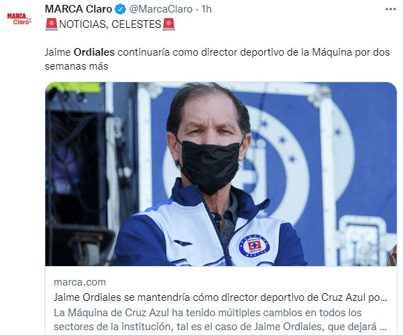 Ordiales se quedará en Cruz Azul por dos semanas. (@MarcaClaro)