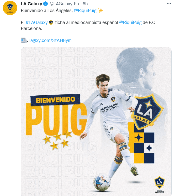 LA Galaxy anuncia al mediocampista Riqui Puig como Jugador