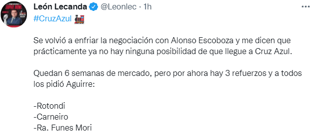 Escoboza se aleja de Cruz Azul. (@LeonLec)