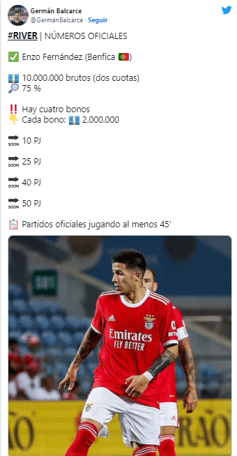 Los números de la transferencia de Enzo a Benfica.
