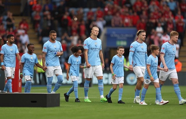 Manchester City en formación. Getty.