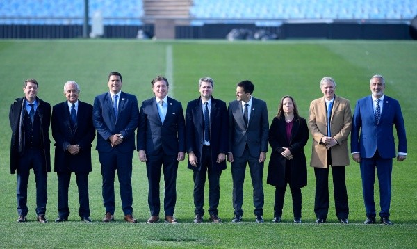 La presentación de la candidatura en el Estadio Centenario (Getty)