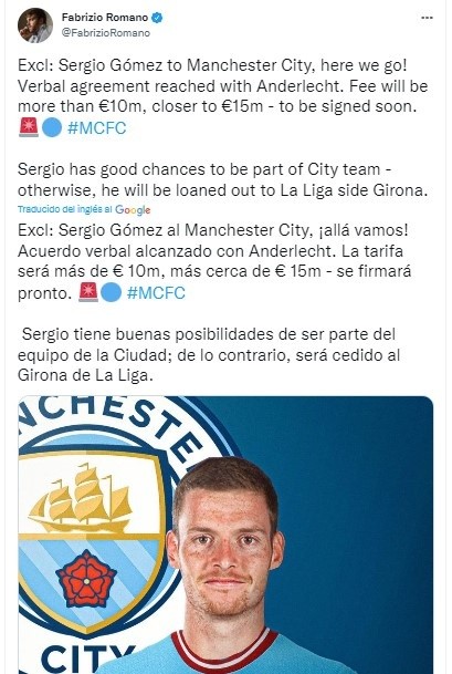 La información de Romano sobre Gómez. Getty.