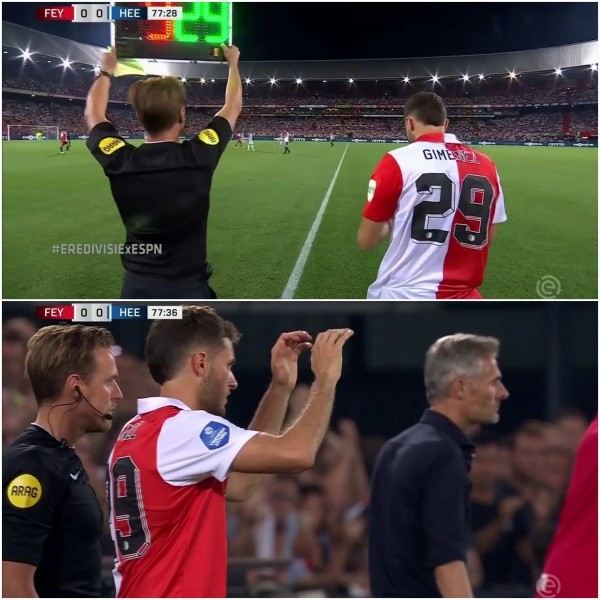 Momento exacto del debut de Santi con el Feyenoord. (ESPN)