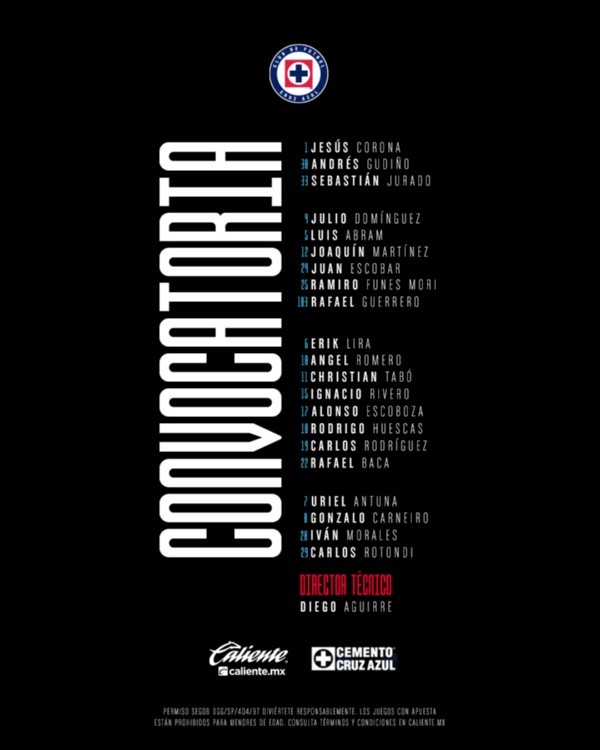 Convocatoria de Cruz Azul vs. Toluca (Cruz Azul)