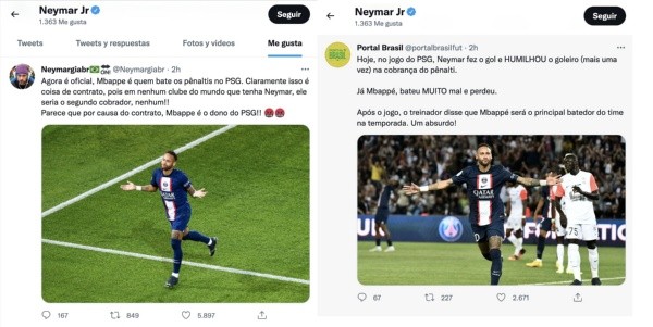 Los tweets y el like de Neymar