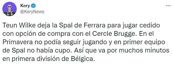 Teun Wilke: Cerrado su pase a Bélgica. (@KeryNews)