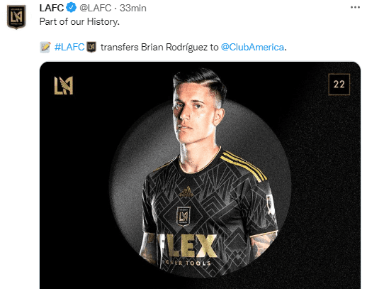 Anuncian transferencia de Brian Rodríguez al América. (@LAFC)