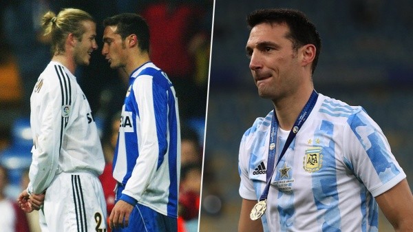 A la izquierda, Scaloni y su temperamento como jugador del Depor. A la derecha, Scaloni campeón de América como DT. (Getty)