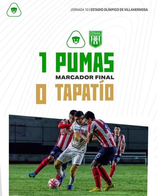 Pumas Tabasco venció 1 a 0 a Tapatío. @PumasMXTabasco