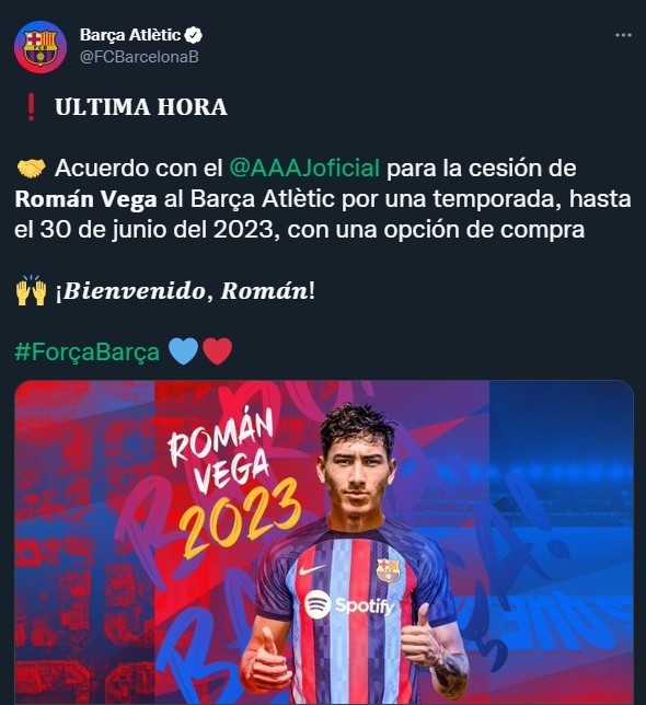 Román Vega, nuevo refuerzo de Barcelona B