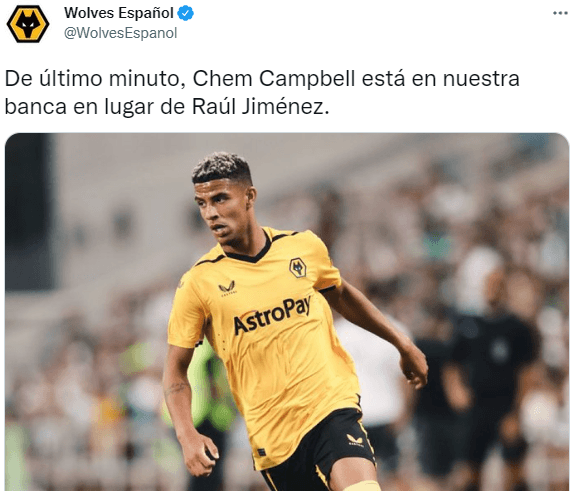 Raúl Jiménez causa baja de último minuto. (@WolvesEspañol)